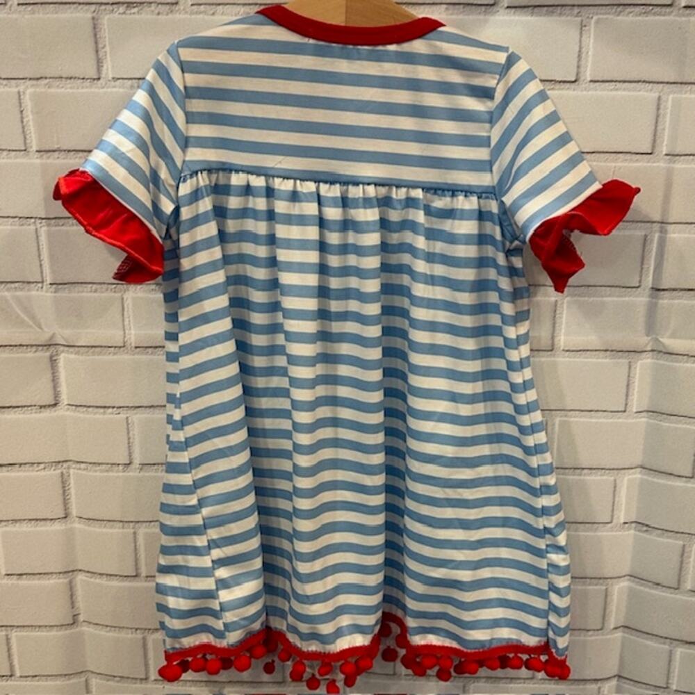 Boutique Abby & Evie 18 Month Blue Striped Dog School Theme Dress Cotton Blend - Picture 4 of 8